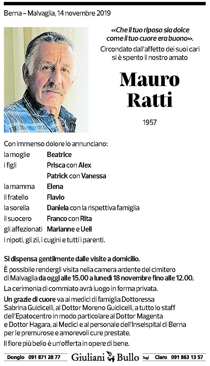 Annuncio funebre Mauro Ratti