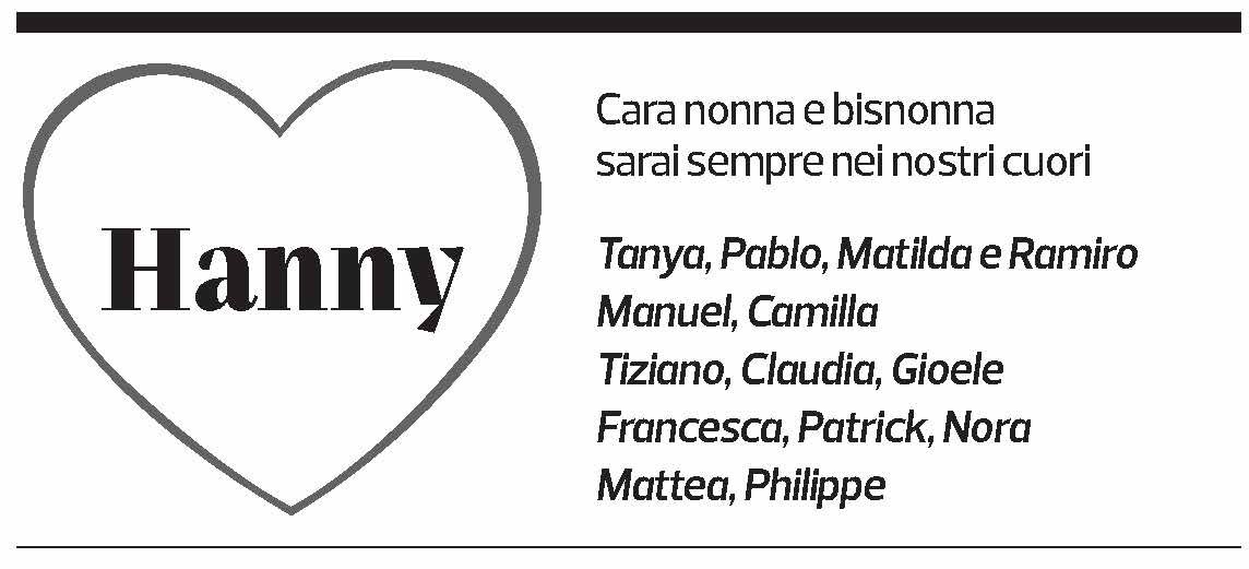 Annuncio funebre Giovanna Hanny Beyeler