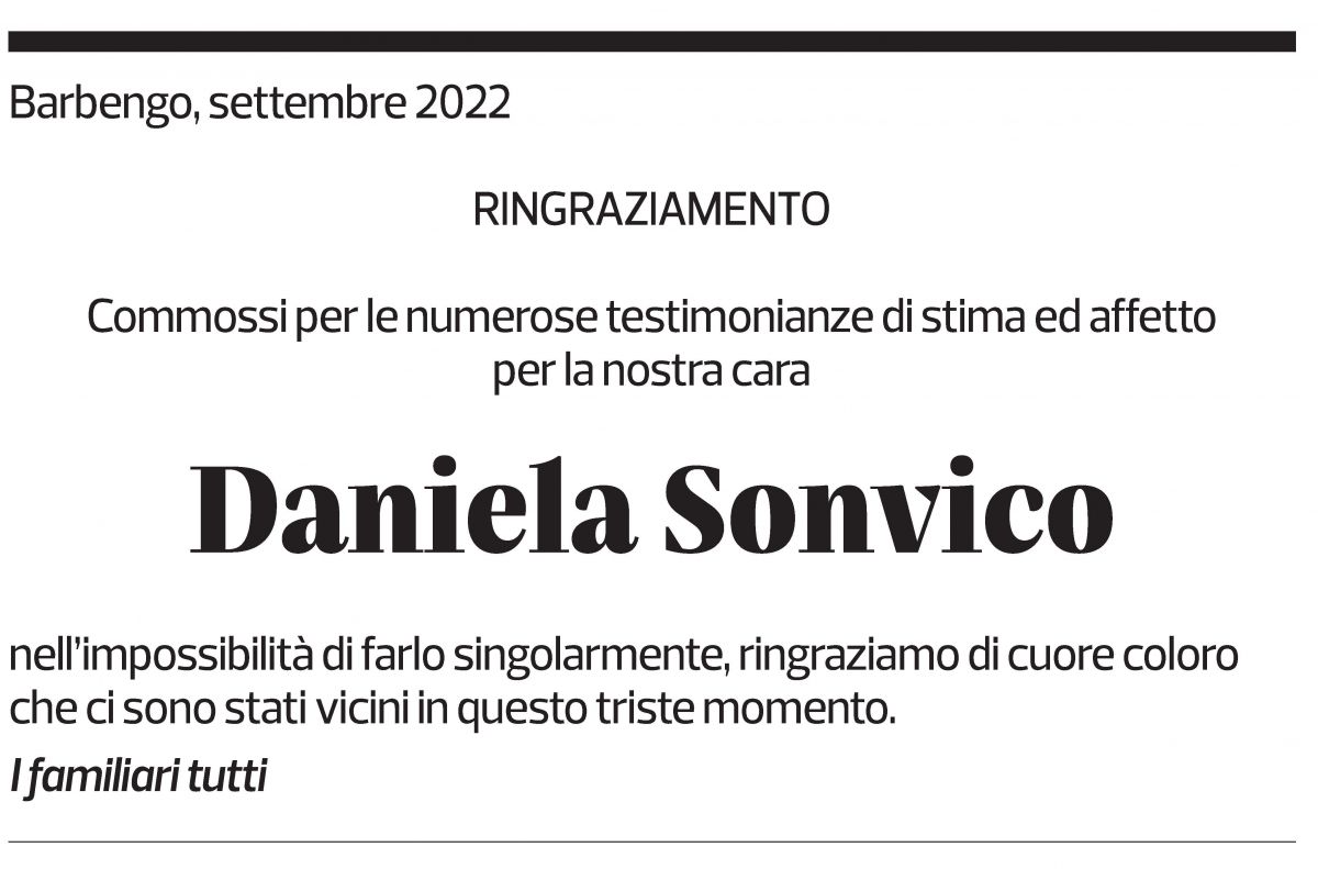 Annuncio funebre Daniela Sonvico