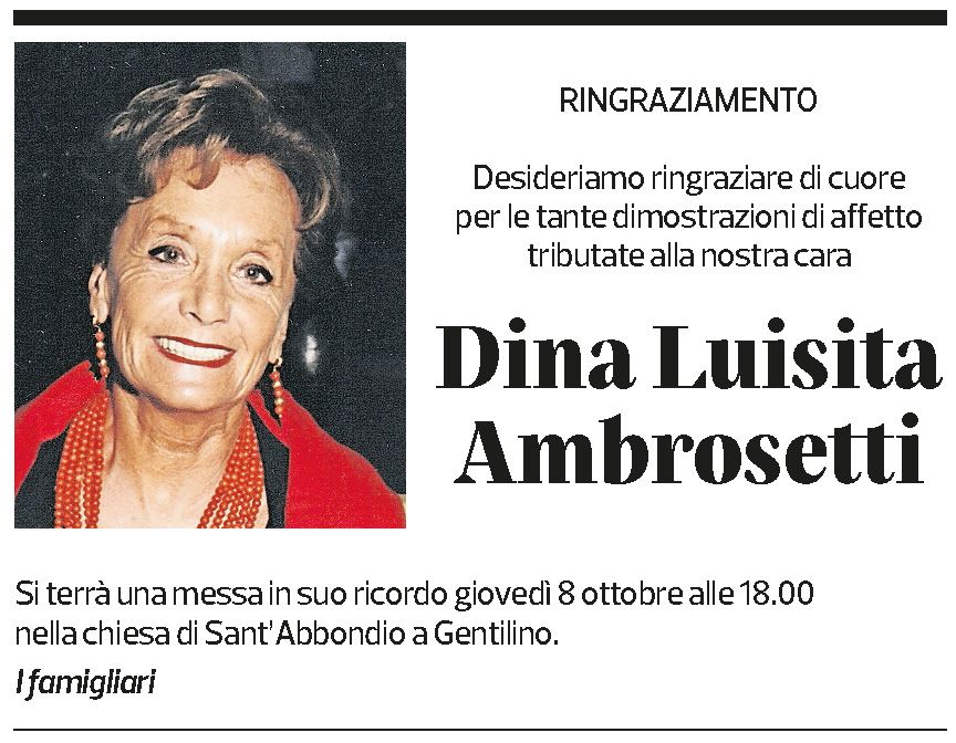 Annuncio funebre Dina Luisita Ambrosetti