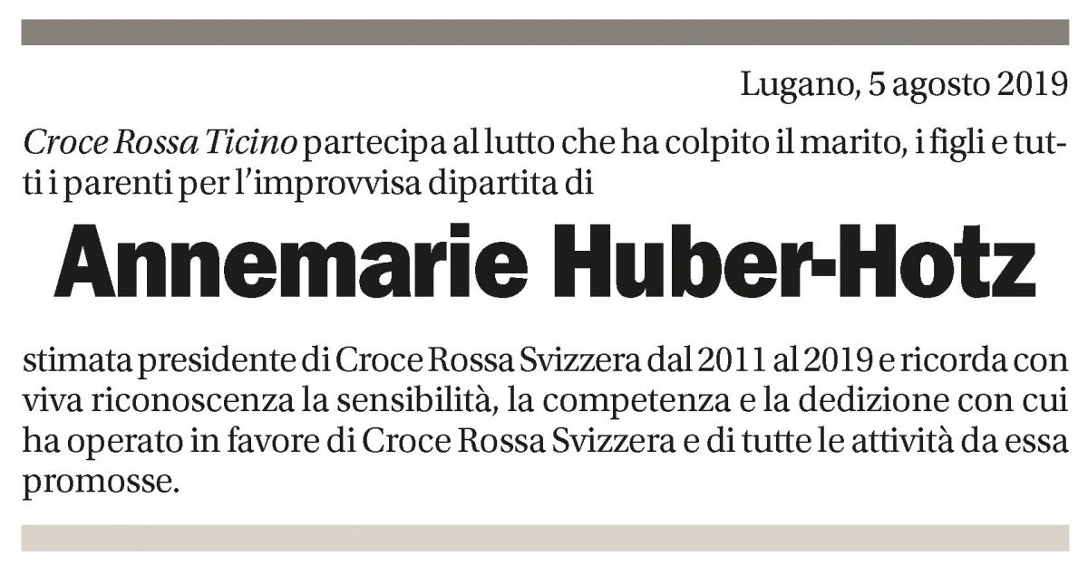 Annuncio funebre Annemarie Huber-hotz