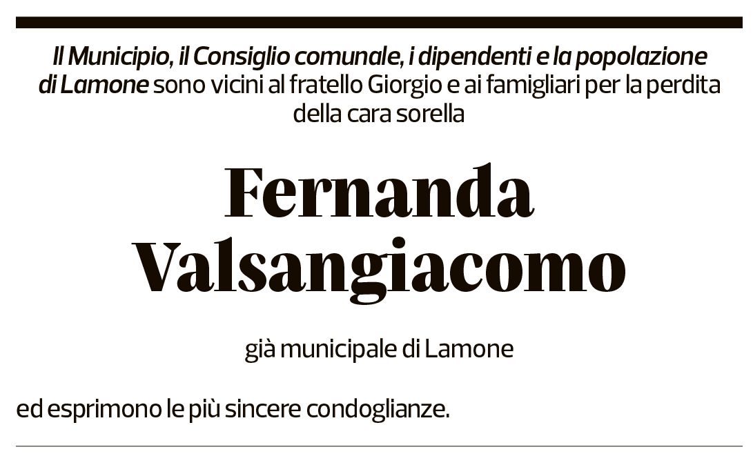 Annuncio funebre Fernanda Valsangiacomo