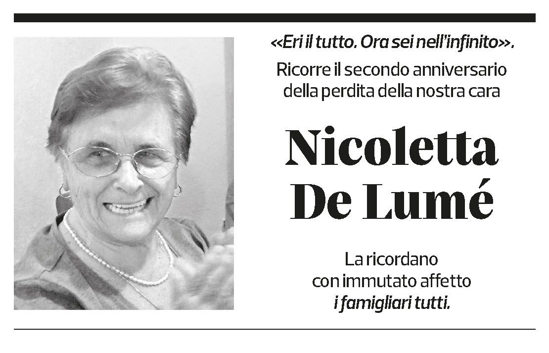 Annuncio funebre Nicoletta De Lumé