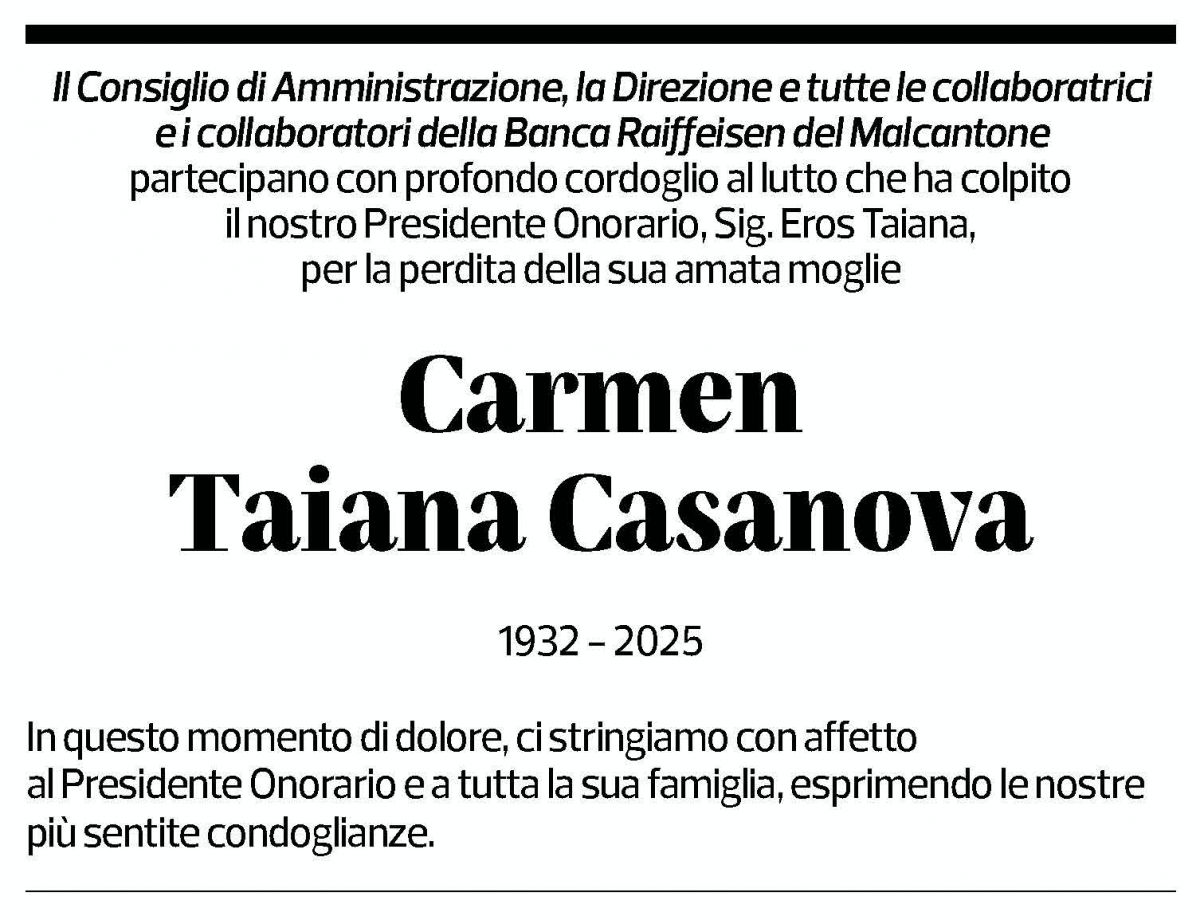 Annuncio funebre Carmen Taiana Casanova