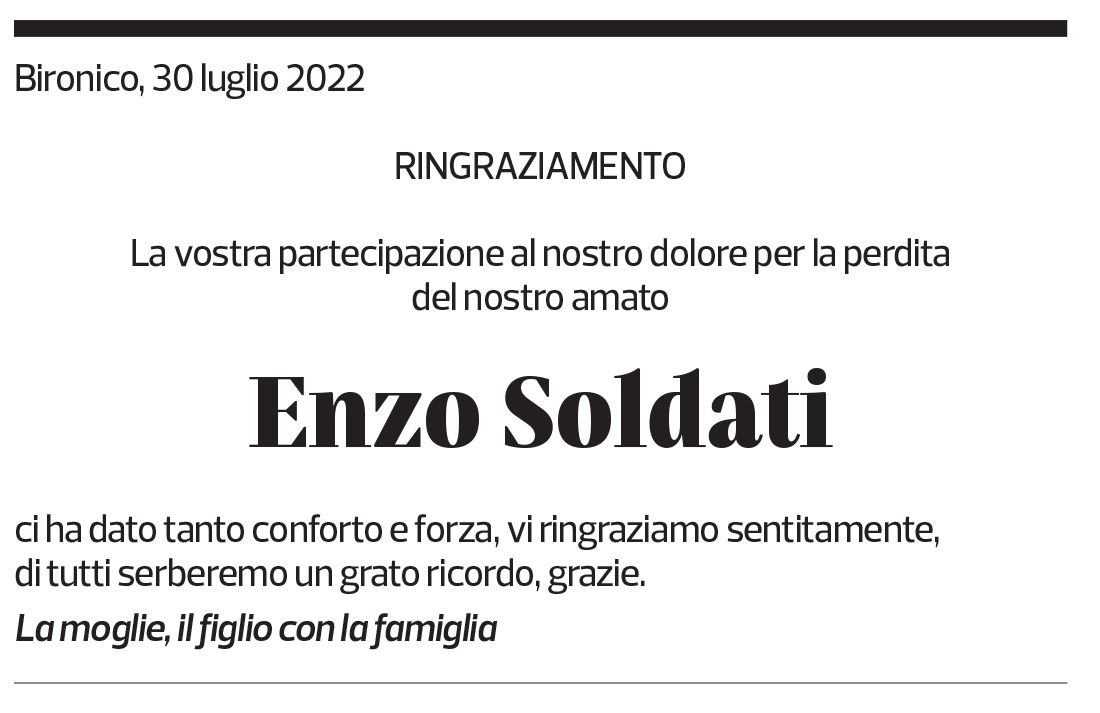 Annuncio funebre Enzo Soldati