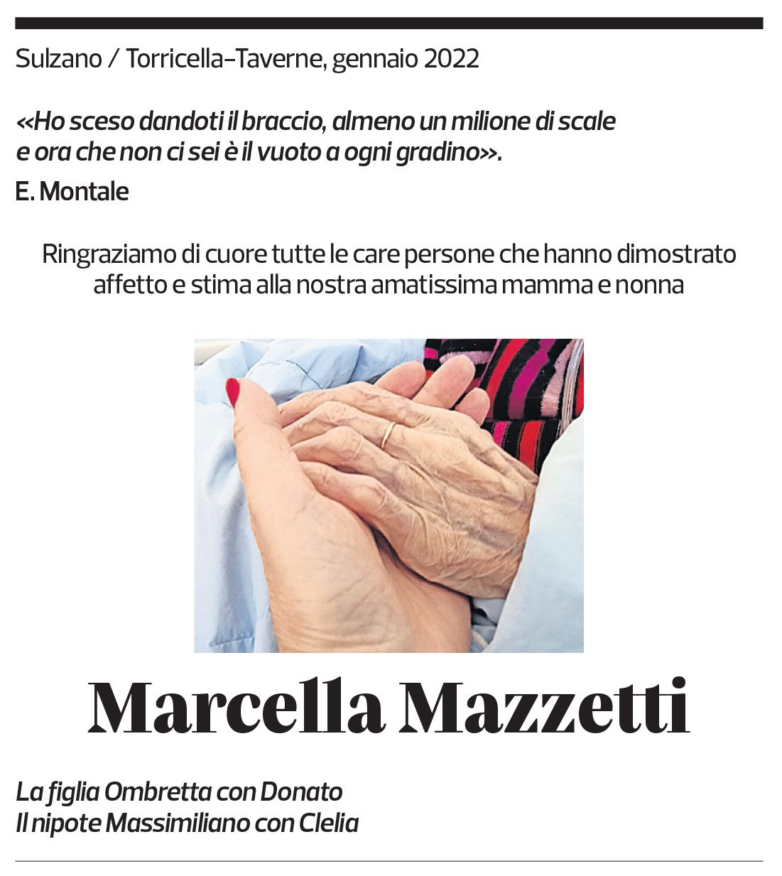 Annuncio funebre Marcella Mazzetti