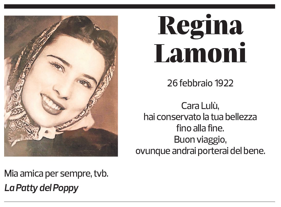 Annuncio funebre Regina Lamoni