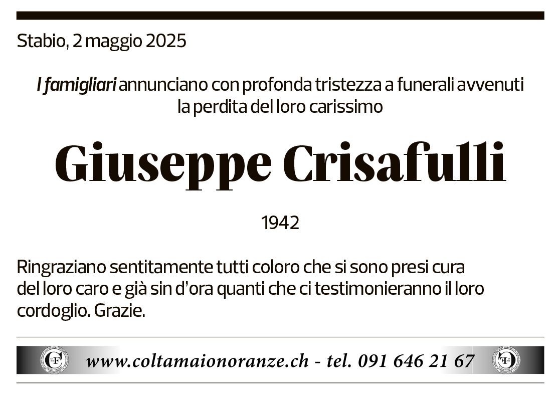 Annuncio funebre Giuseppe Crisafulli