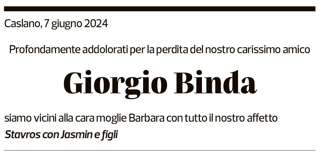 Annuncio funebre Giorgio Binda