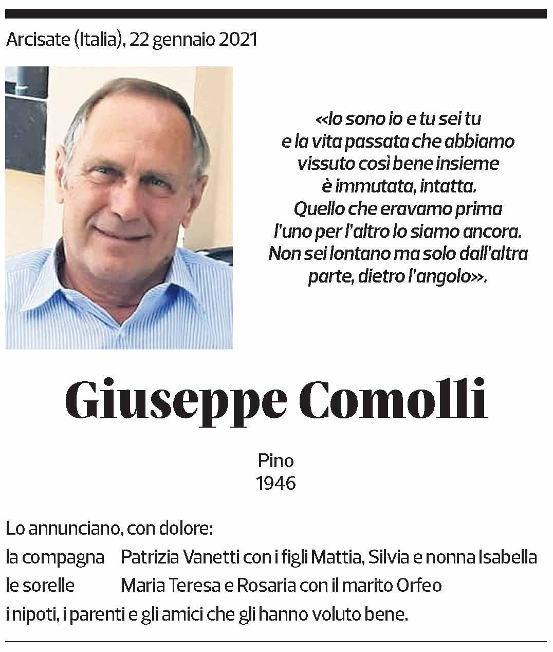 Annuncio funebre Giuseppe Comolli