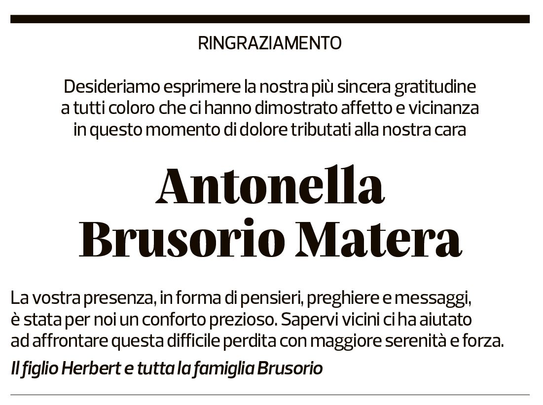 Annuncio funebre Antonella Brusorio Matera