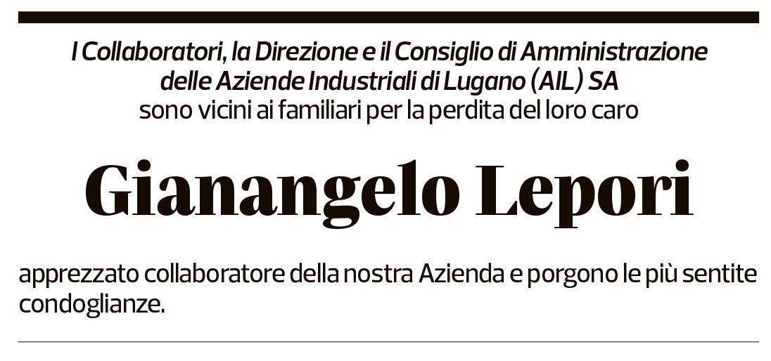 Annuncio funebre Gianangelo Lepori