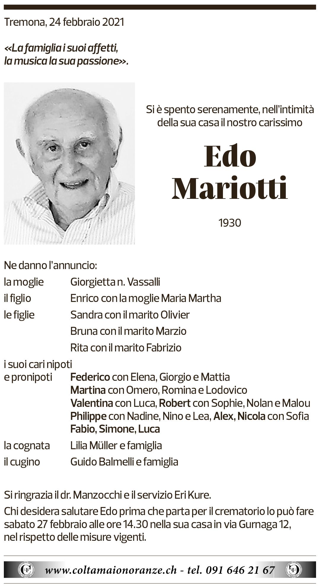 Annuncio funebre Edo Mariotti