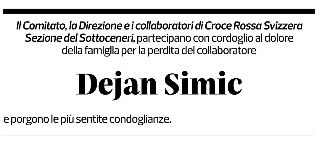 Annuncio funebre Dejan Simic