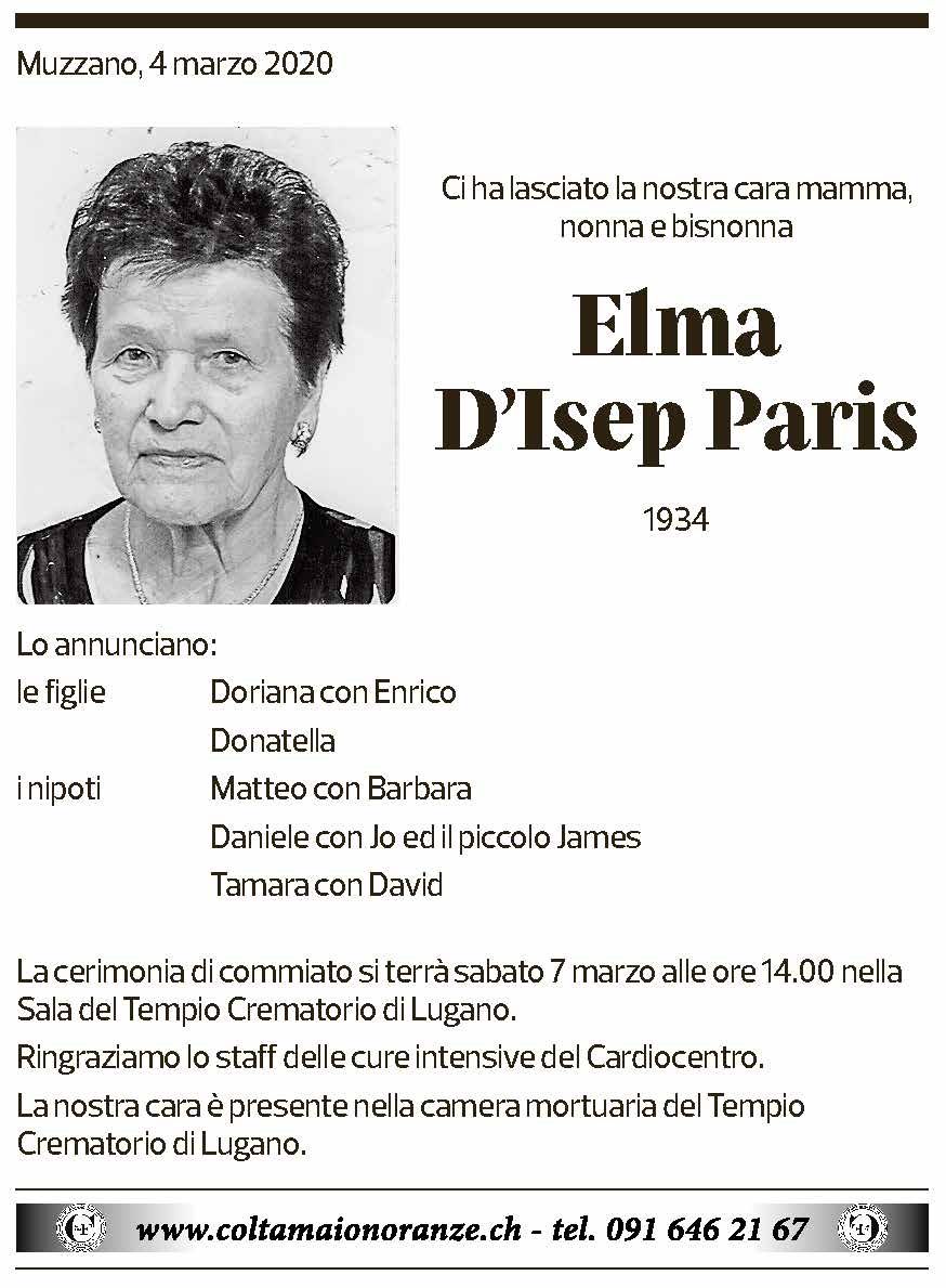 Annuncio funebre Elma D'isep Paris