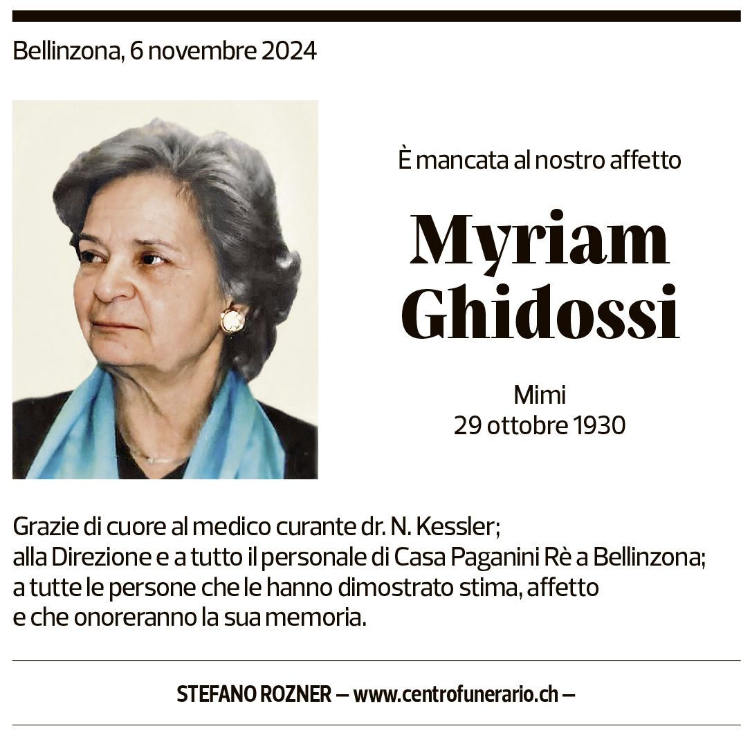 Annuncio funebre Myriam Ghidossi