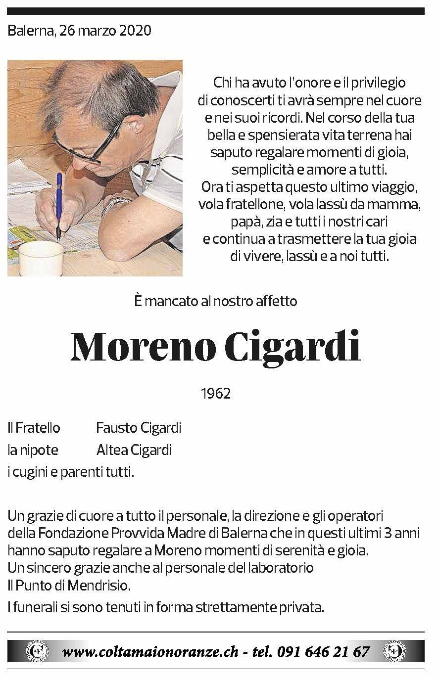 Annuncio funebre Moreno Cigardi