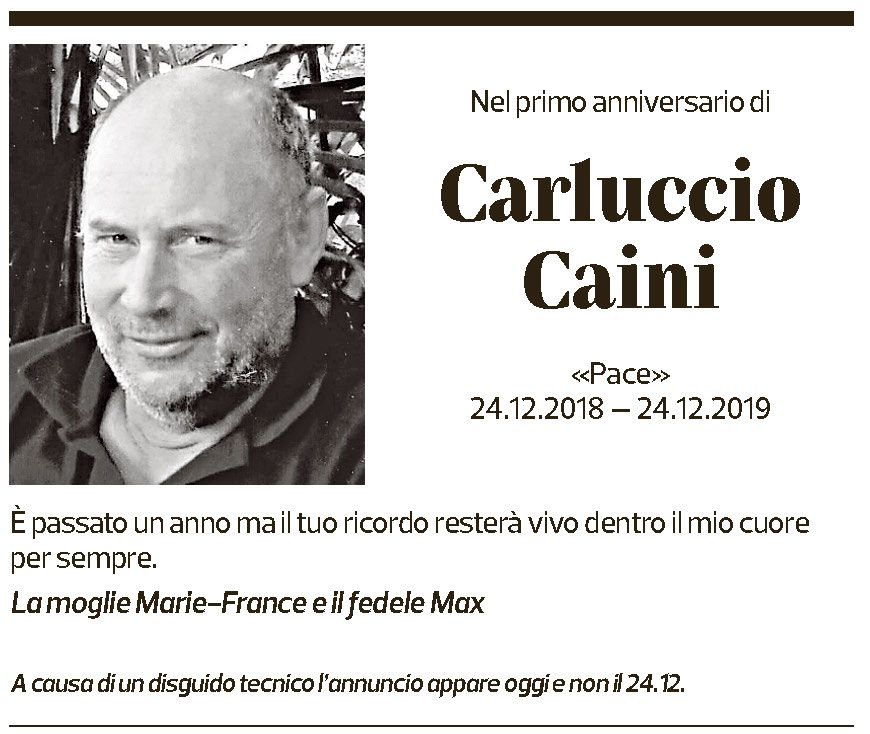 Annuncio funebre Carluccio Caini