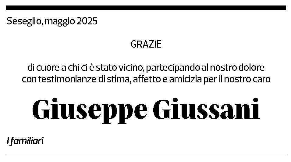 Annuncio funebre Giuseppe Giussani