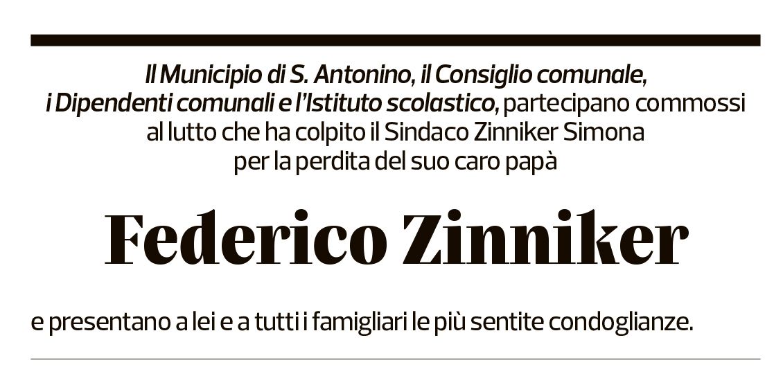 Annuncio funebre Federico Zinniker