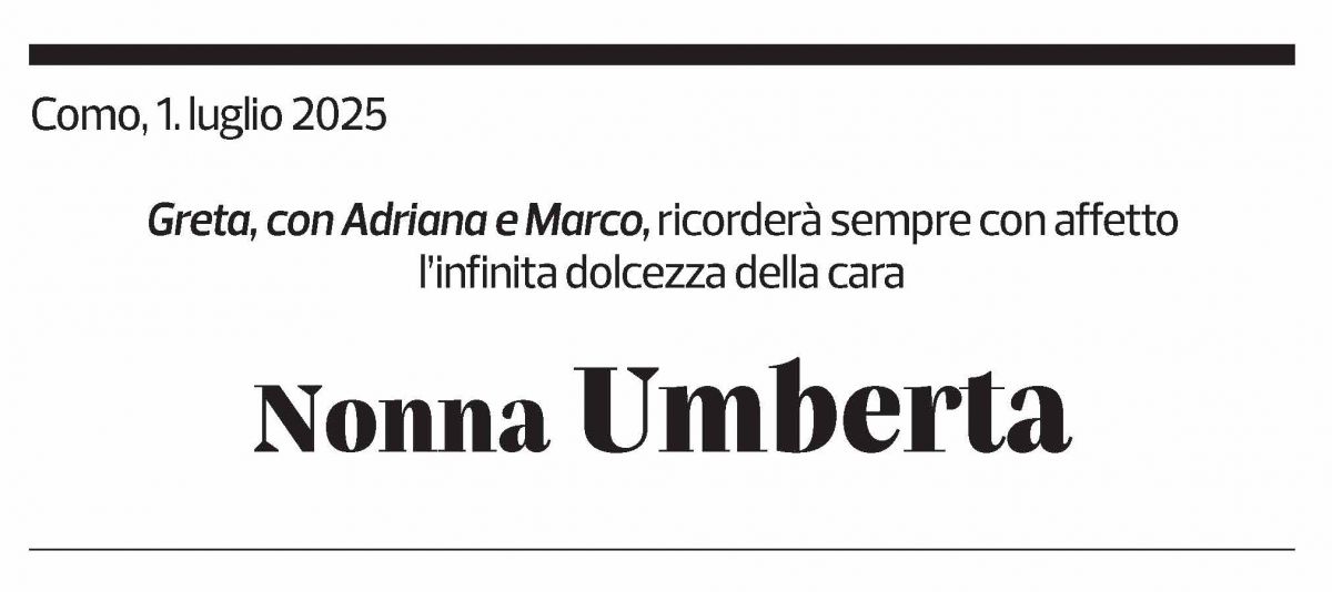 Annuncio funebre Umberta Pacinotti Bezzola