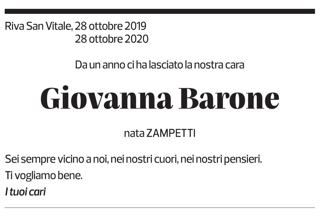 Annuncio funebre Giovanna Barone