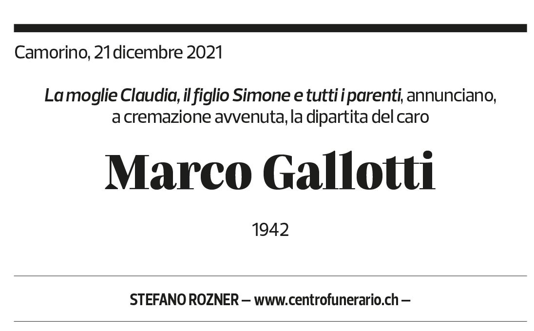 Annuncio funebre Marco Gallotti