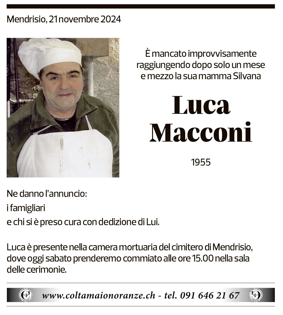 Annuncio funebre Luca Macconi