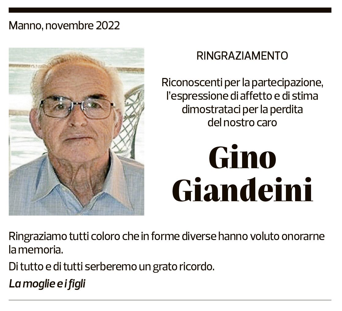 Annuncio funebre Gino Giandeini