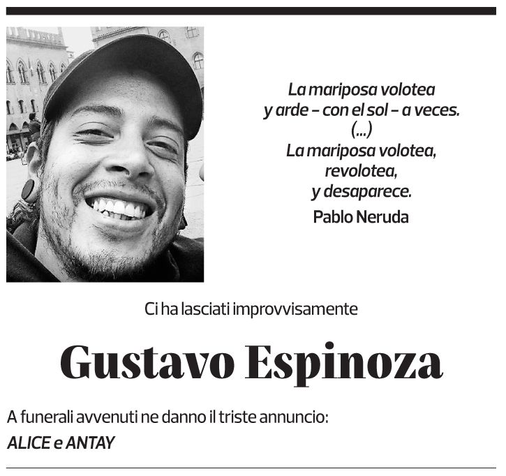 Annuncio funebre Gustavo Espinoza