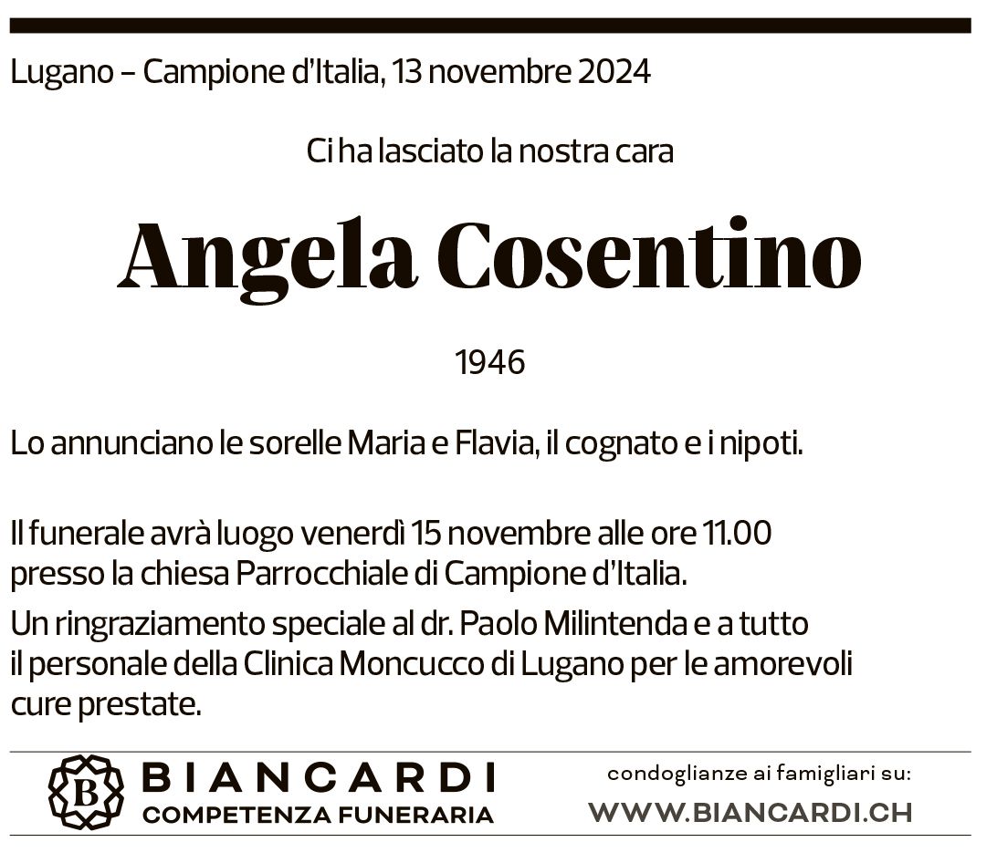 Annuncio funebre Angela Cosentino