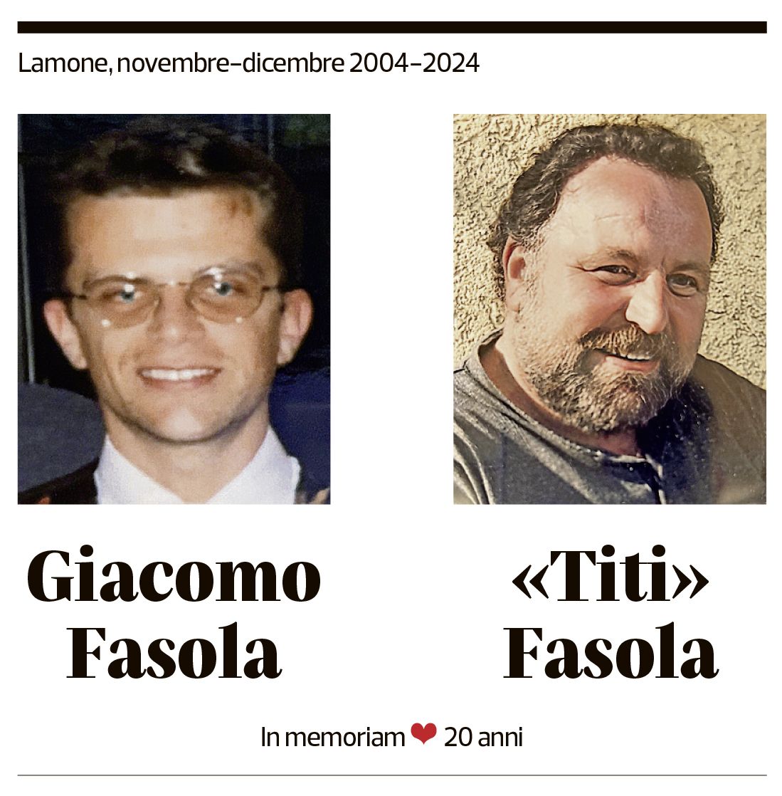 Annuncio funebre Giacomo E Titi Fasola