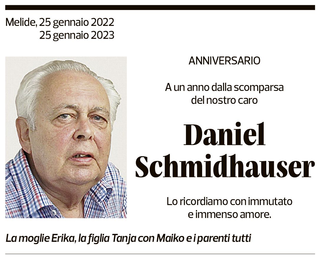 Annuncio funebre Daniel Schmidhauser