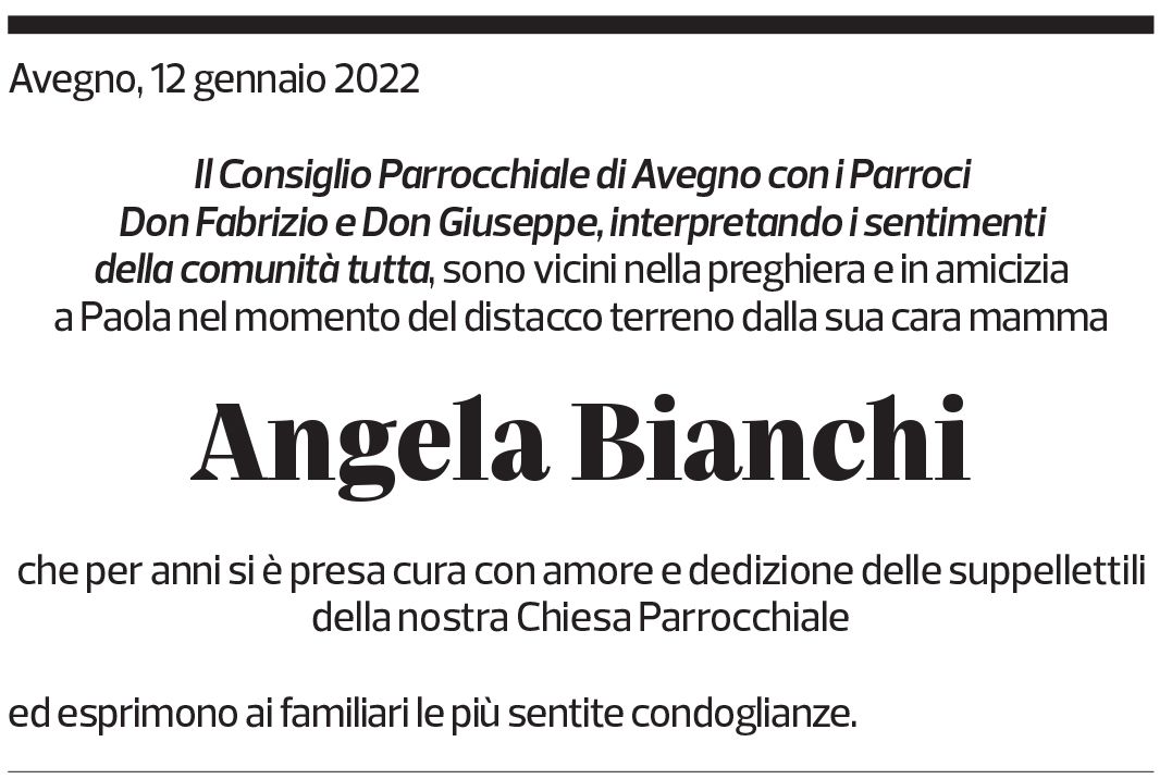 Annuncio funebre Angela Bianchi