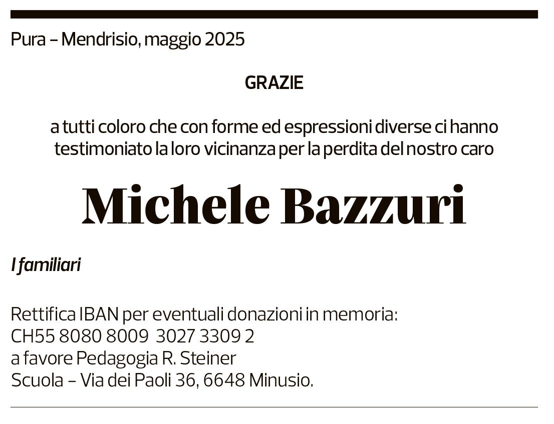 Annuncio funebre Michele Bazzurri