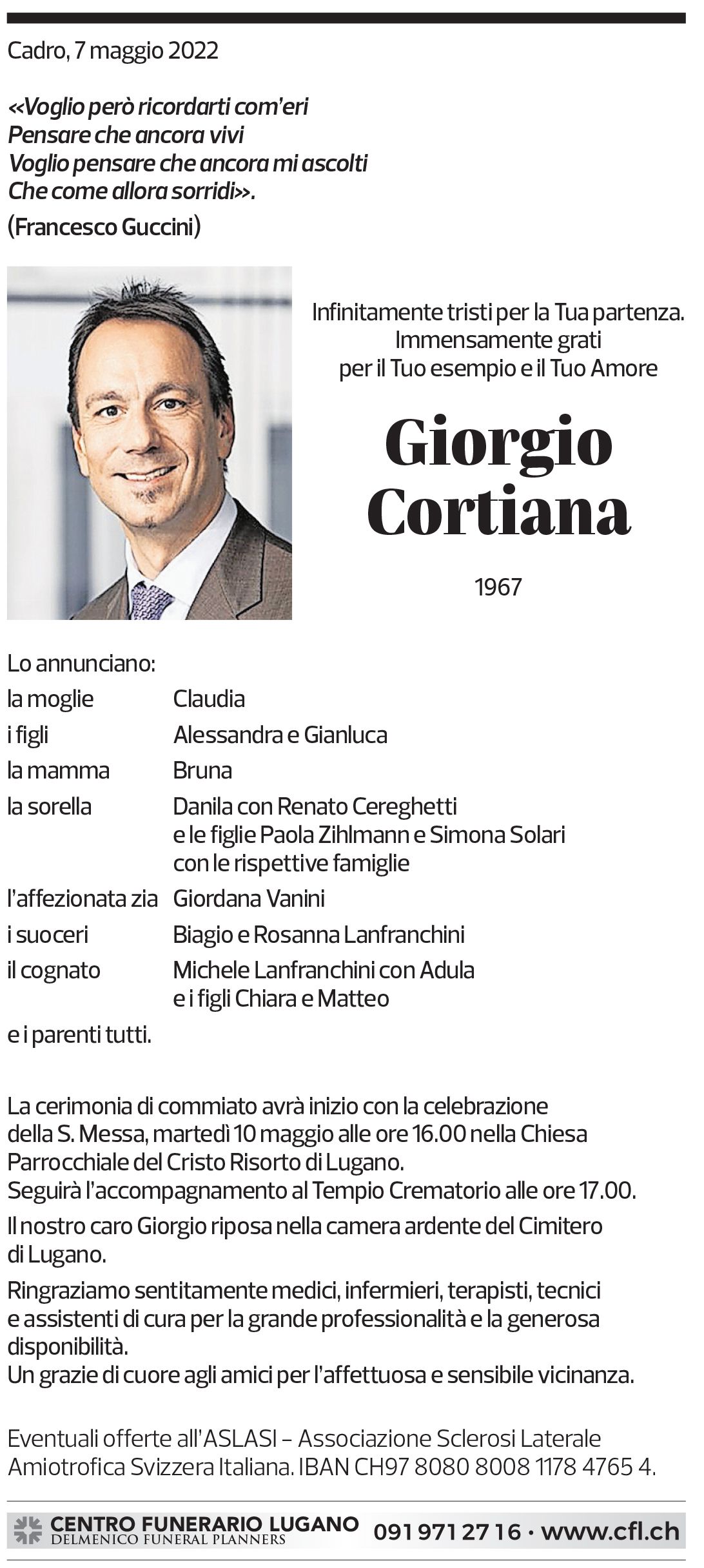 Annuncio funebre Giorgio Cortiana