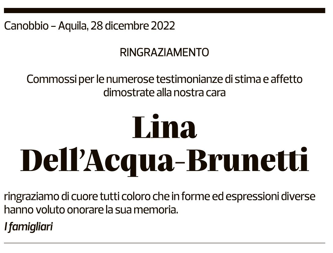 Annuncio funebre Lina Dell'acqua-brunetti