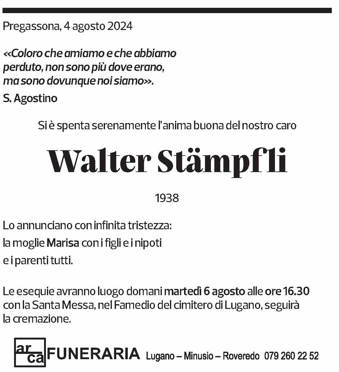 Annuncio funebre Walter Stämpfli