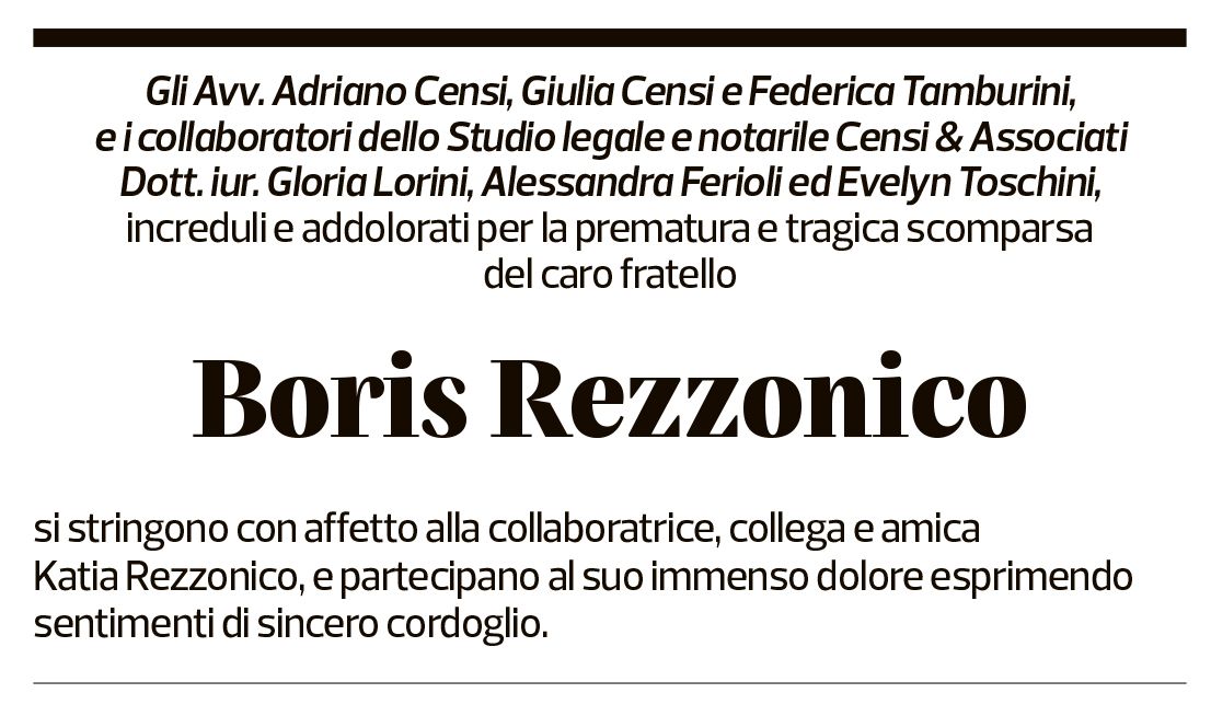 Annuncio funebre Boris Silvio Rezzonico