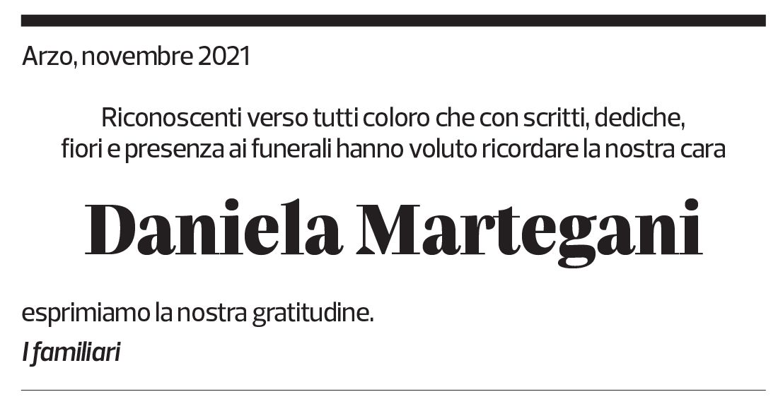 Annuncio funebre Daniela Martegani