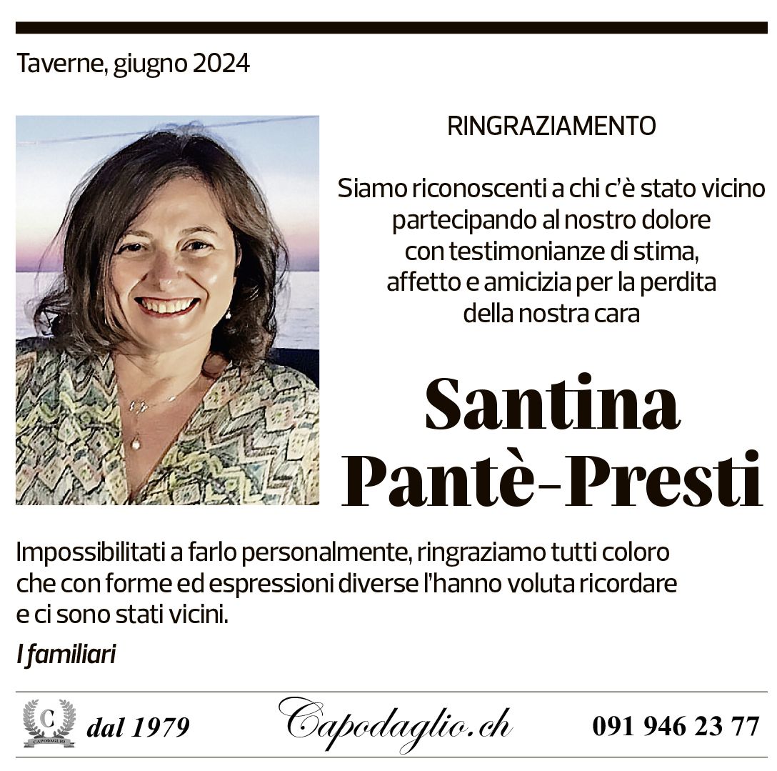 Annuncio funebre Santina Pantè-presti