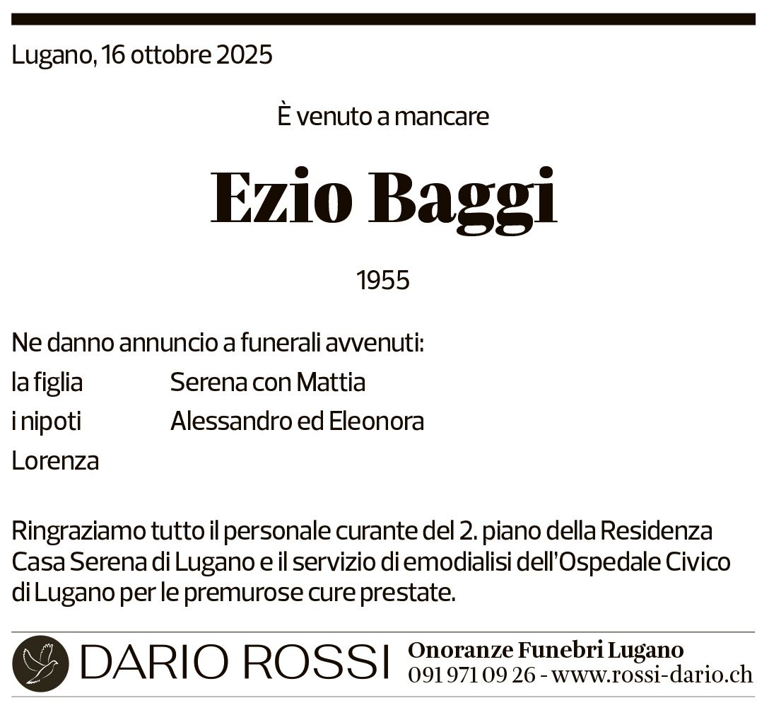 Annuncio funebre Ezio Baggi