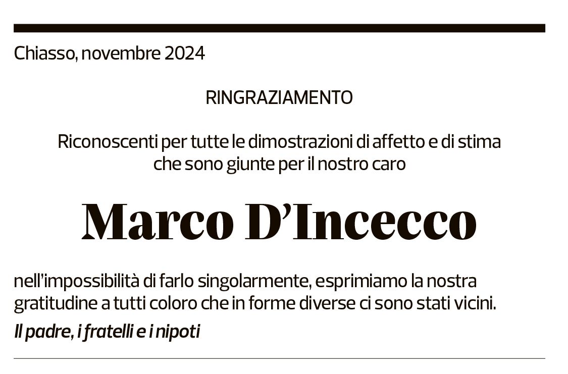 Annuncio funebre Marco D'incecco