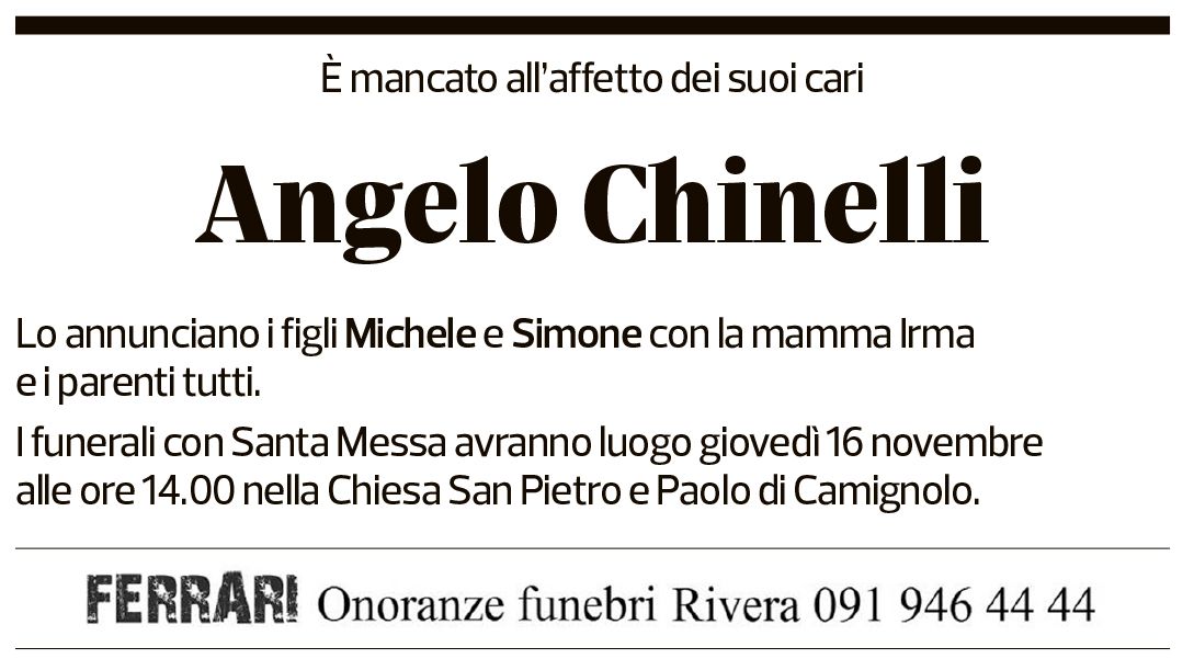 Annuncio funebre Angelo Chinelli