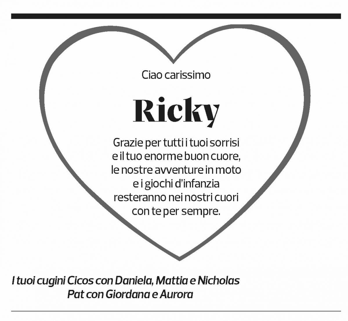 Annuncio funebre Ricky 