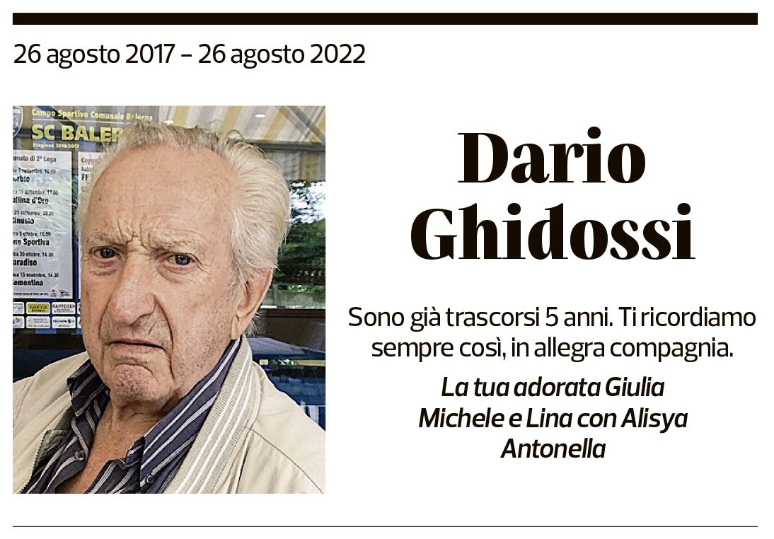 Annuncio funebre Dario Ghidossi