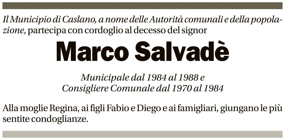 Annuncio funebre Marco Salvadè