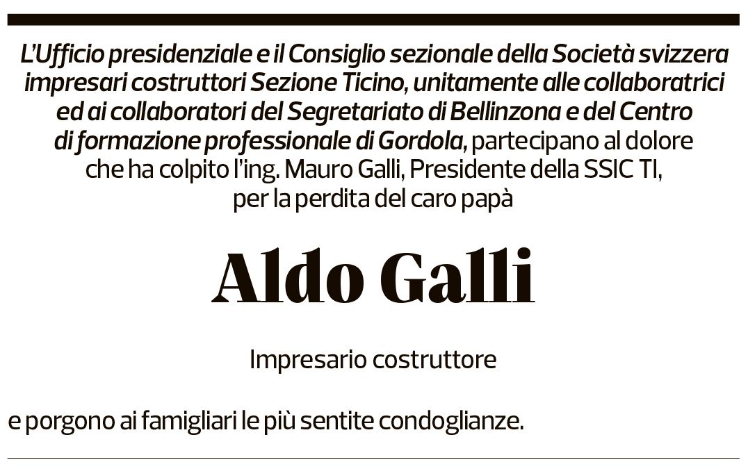 Annuncio funebre Aldo Galli