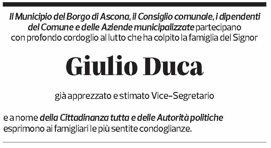 Annuncio funebre Giulio Cesare Duca