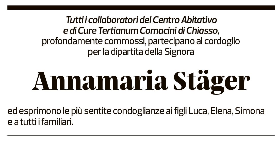 Annuncio funebre Anna Stäger
